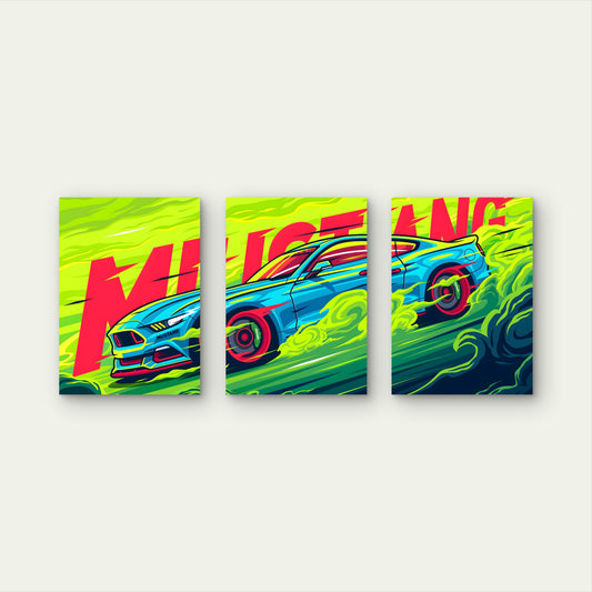 3pcs Viper Lime Turquoise Drift Vehicle Graphic Metal Print Ready to Hang Art - Bella Home Decor