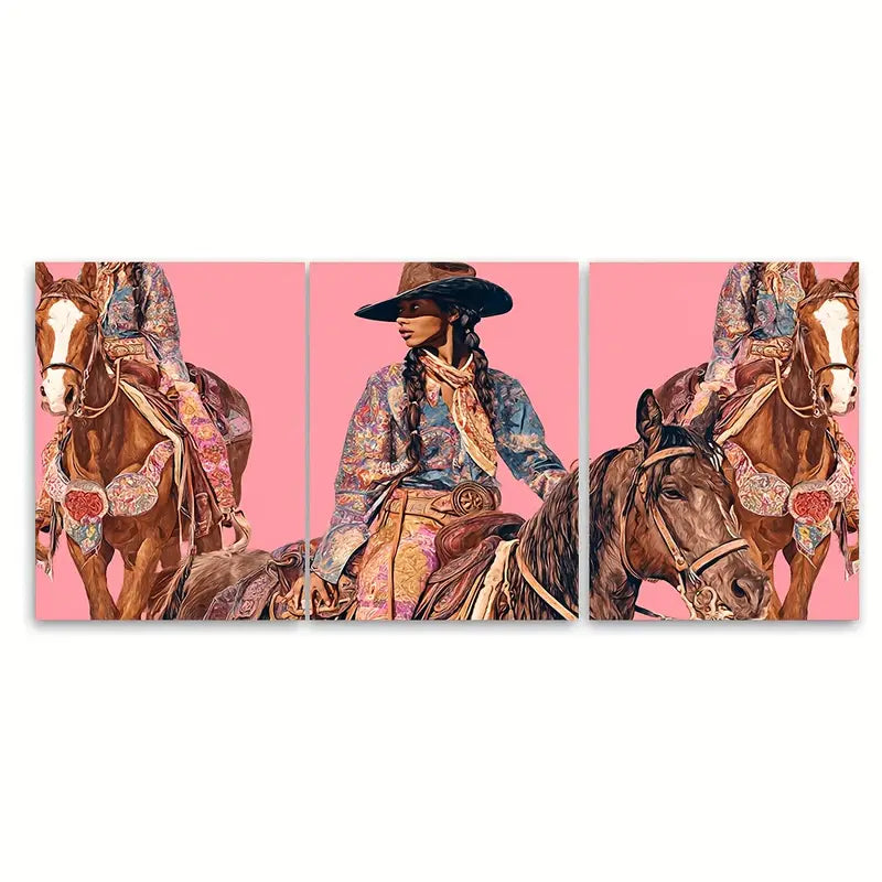 3pcs Western Cowgirl Wall Art Metal Print Ready to Hang Art
