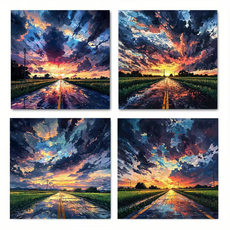 4pcs Dark Clouds Loom Over The City Wall Art Canvas Framed