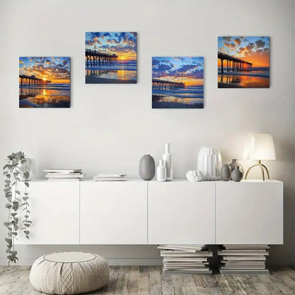 4pcs Fishing ground sunris  Wall Art Canvas Framed