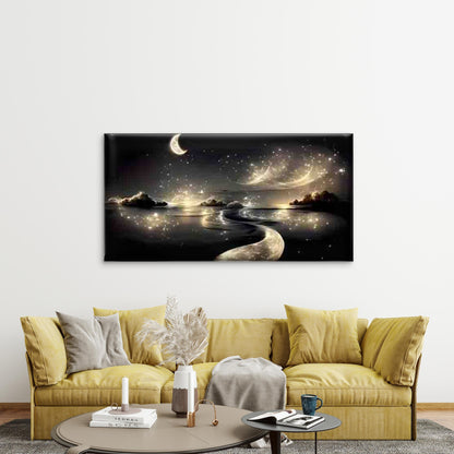 Moonlit Path Through Starry Wall Art Canvas Office Home Room Framed 120x60cm