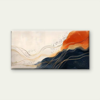 Golden Accents & Orange Clouds Wall Art Canvas Office Home Room Framed 120x60cm