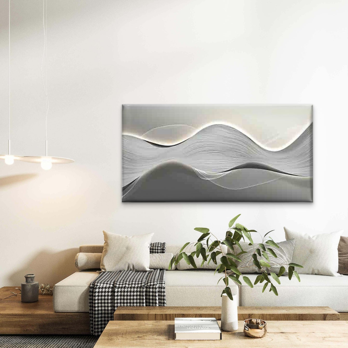 Neutral Color Modern Abstract Wall Art Canvas Office Home Room Framed 120x60cm - Bella Home Decor