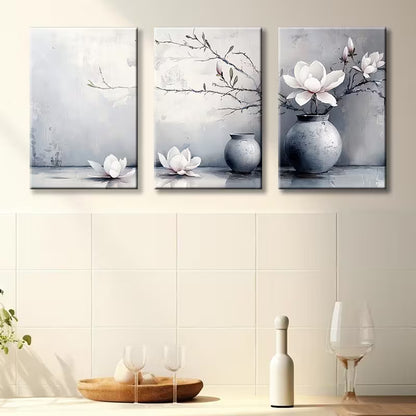 3pcs Magnolia flowers and Vases Wall Art Set Canvas Framed 40x60cm - High Quality Print 100% Australian Made Wall Canvas Ready to Hang