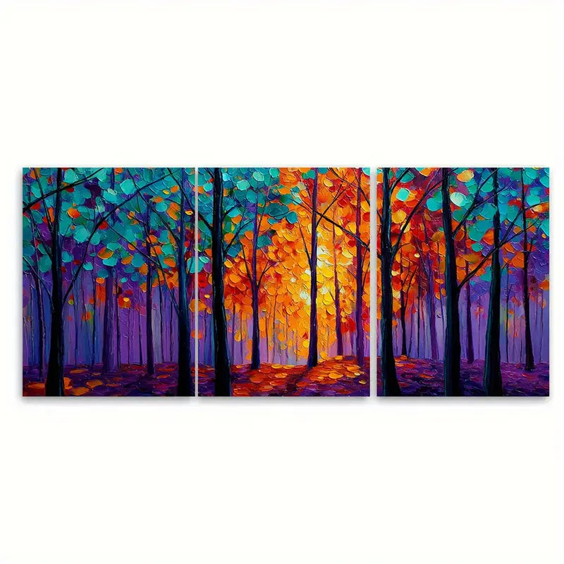 3pcs Vibrant Autumn Forest Sunset Landscape Wall Art Set Canvas Framed 40x60cm - High Quality Print 100% Australian Made Wall Canvas Ready to Hang