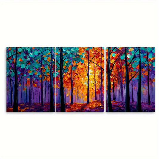 3pcs Vibrant Autumn Forest Sunset Landscape Wall Art Set Canvas Framed 40x60cm - High Quality Print 100% Australian Made Wall Canvas Ready to Hang