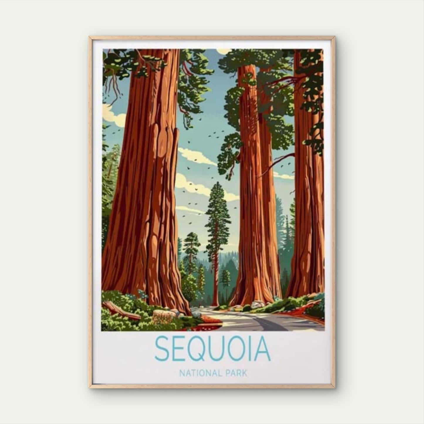 Sequoia National Park Red Tree Painting Travel Poster Print Wall Art