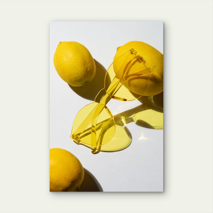 Yellow Rimless Heart-Shaped Sunglasses 60x90cm Metal Print Ready to Hang