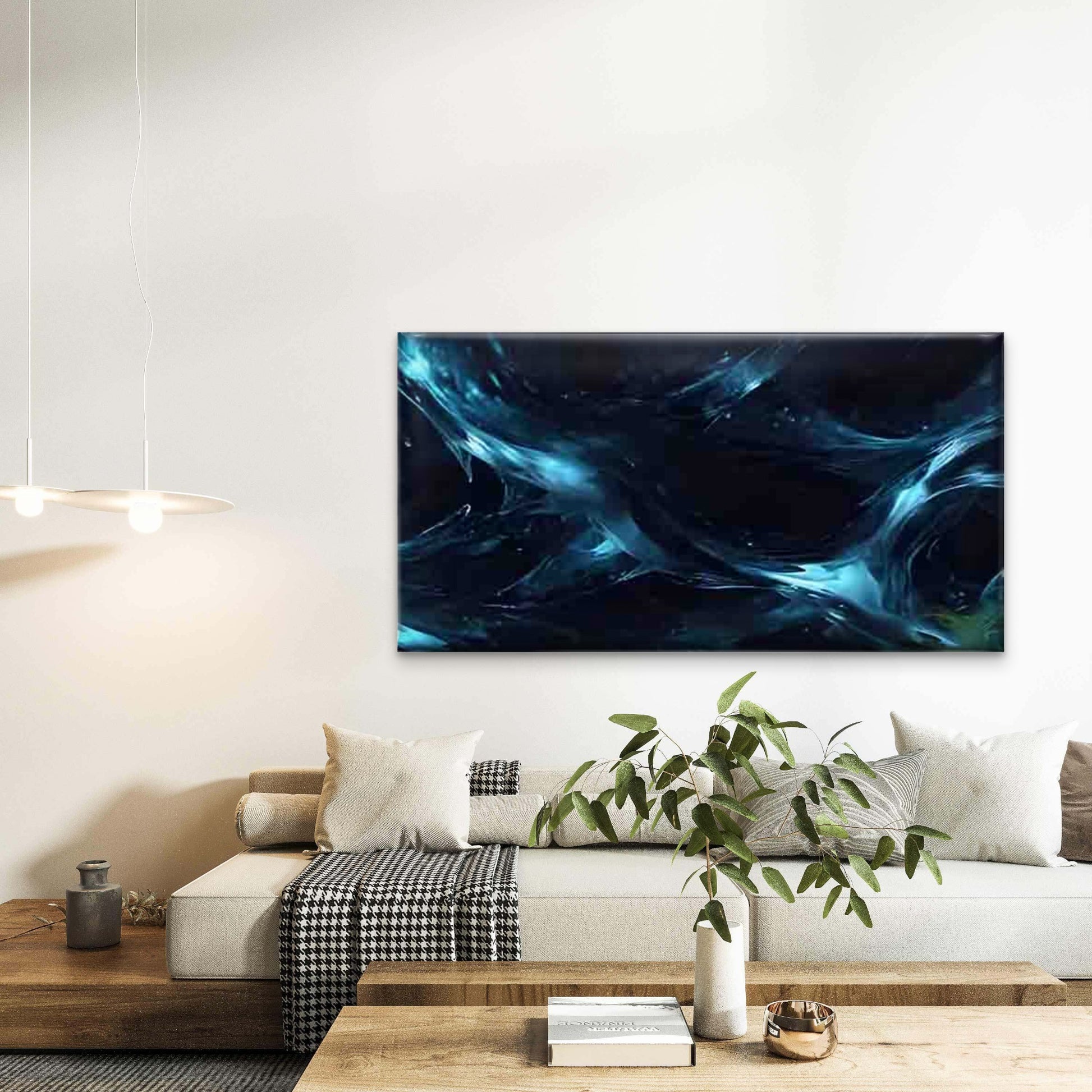 Blue Flowing Light And Shadow Wall Art Canvas Office Home Room Framed 120x60cm - Bella Home Decor