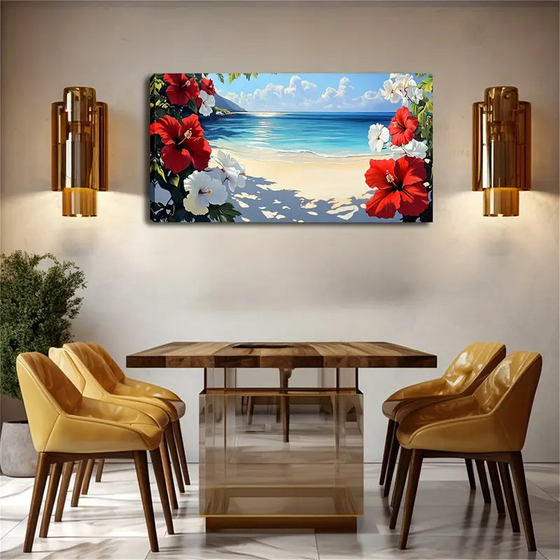 Red Hibiscus Flowers Vibrant Wall Art Canvas Office Home Room Framed 120x60cm - Bella Home Decor