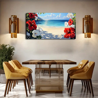 Red Hibiscus Flowers Vibrant Wall Art Canvas Office Home Room Framed 120x60cm - Bella Home Decor