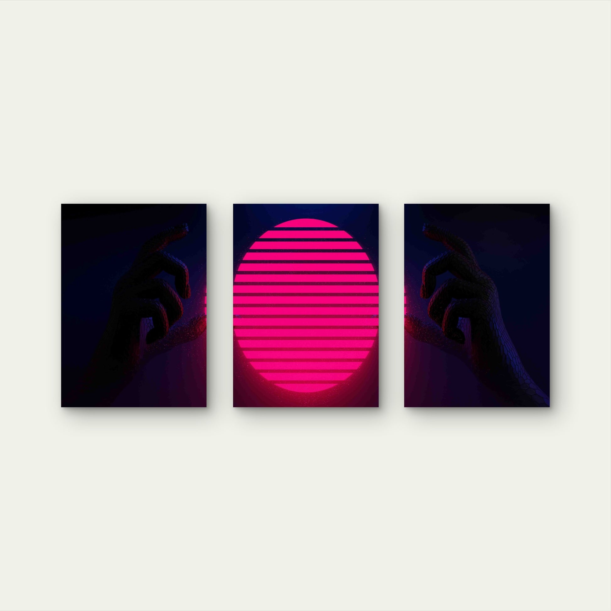 3pcs Illustration Rendering Futuristic Cyberpunk Metal Print Ready to Hang Art - Bella Home Decor