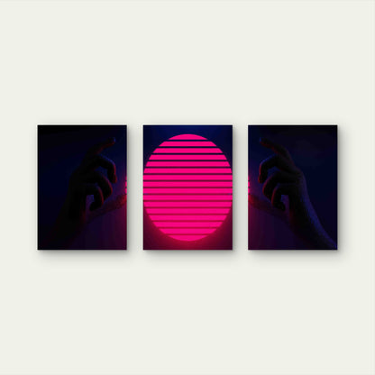 3pcs Illustration Rendering Futuristic Cyberpunk Metal Print Ready to Hang Art - Bella Home Decor