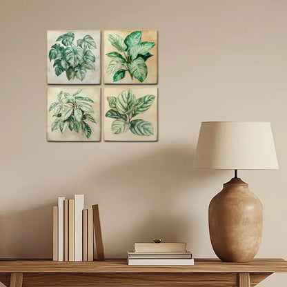 4pcs Green Leaves Decor Wall Art Canvas Framed - Bella Home Decor