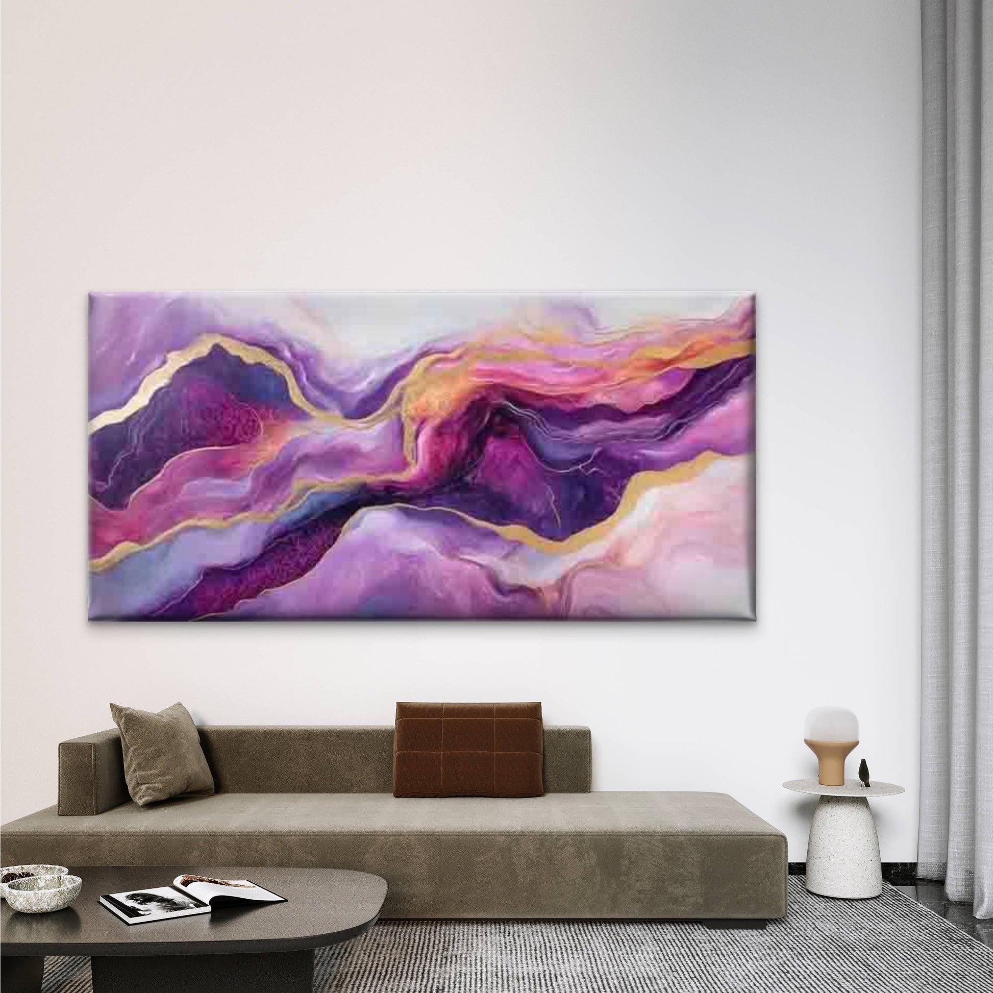 Abstract Purple, Blue & Yellow Wall Art Canvas Office Home Room Framed 120x60cm - Bella Home Decor