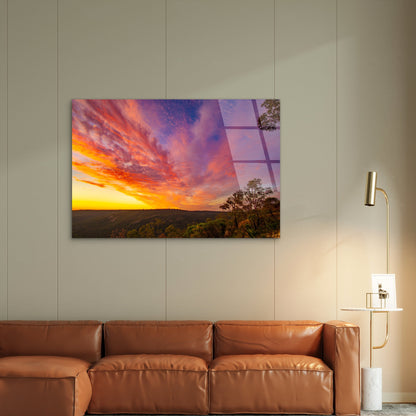 Australian Bushland Sunset Sky Forest  Acrylic Glass Printing Wall Art Australian Made Quality