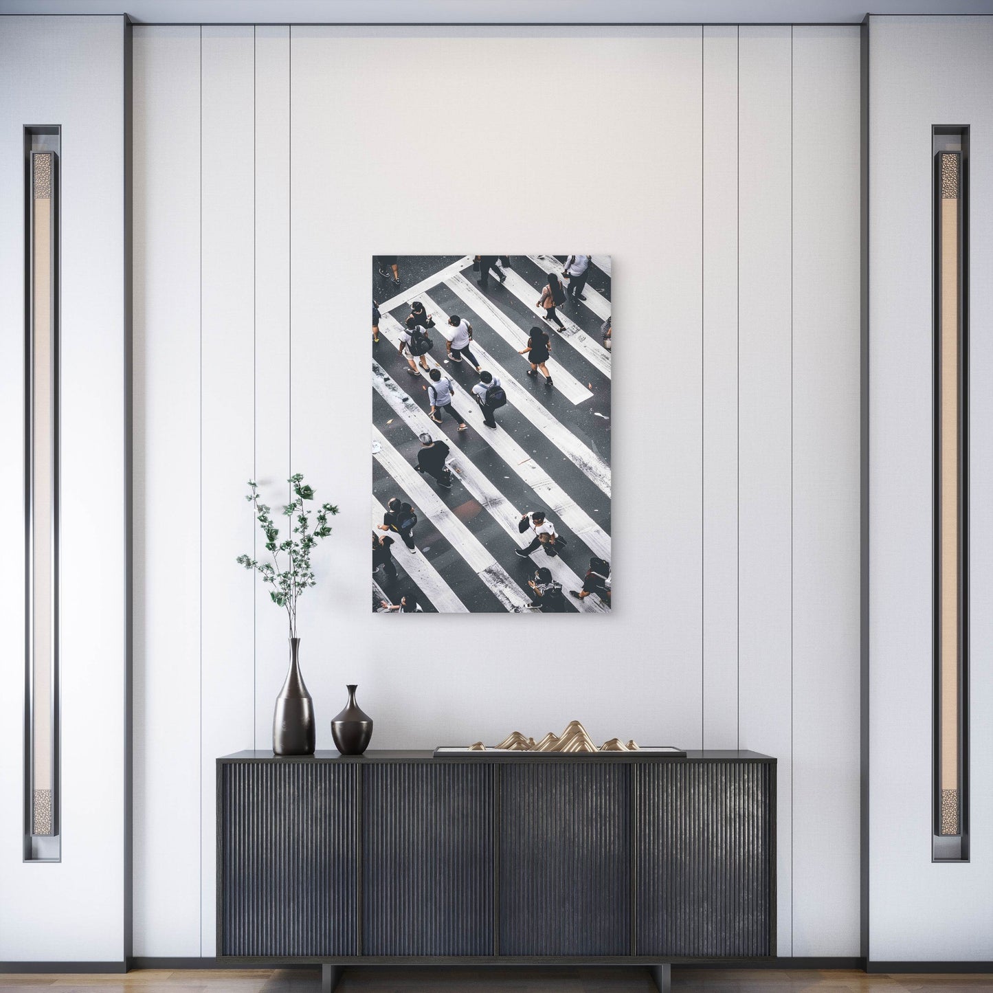 Aerial View Photography of Group of People Walking 60x90cm Metal Print Ready to Hang