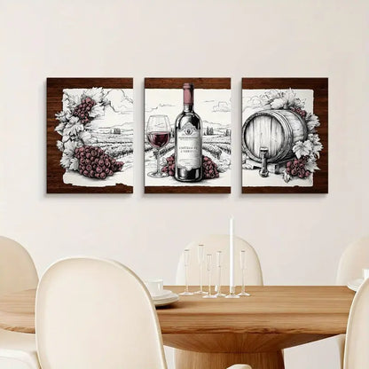 3pcs Black And White Sketch Metal Print Ready to Hang Art - Bella Home Decor
