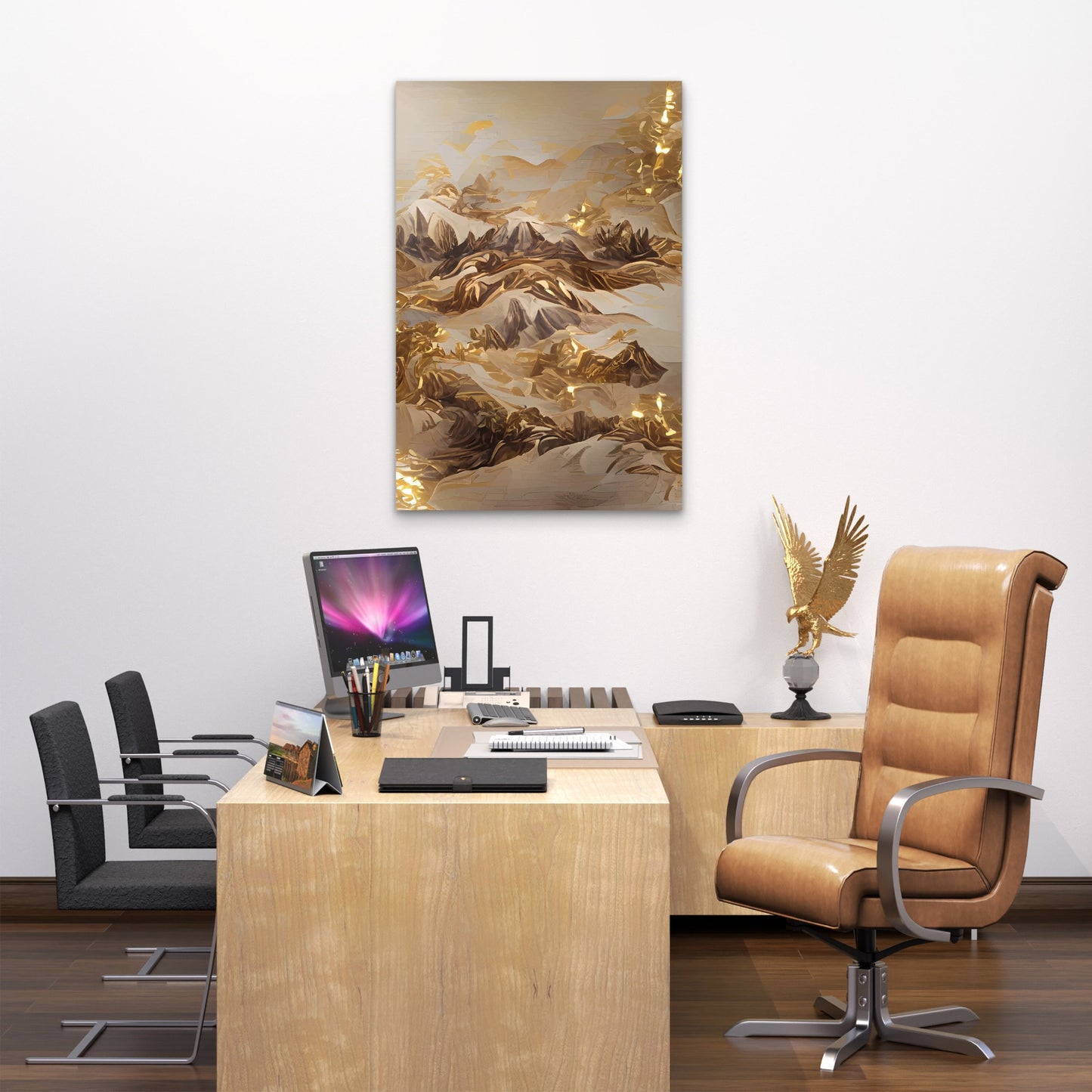 Modern Luxury Gilded Foil Mountain Peaks 40x60cm Metal Print Ready to Hang