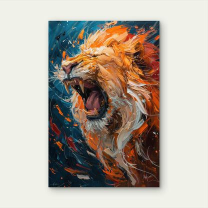 Abstract Oil Painting Roaring Lion 60x90cm Metal Print Ready to Hang