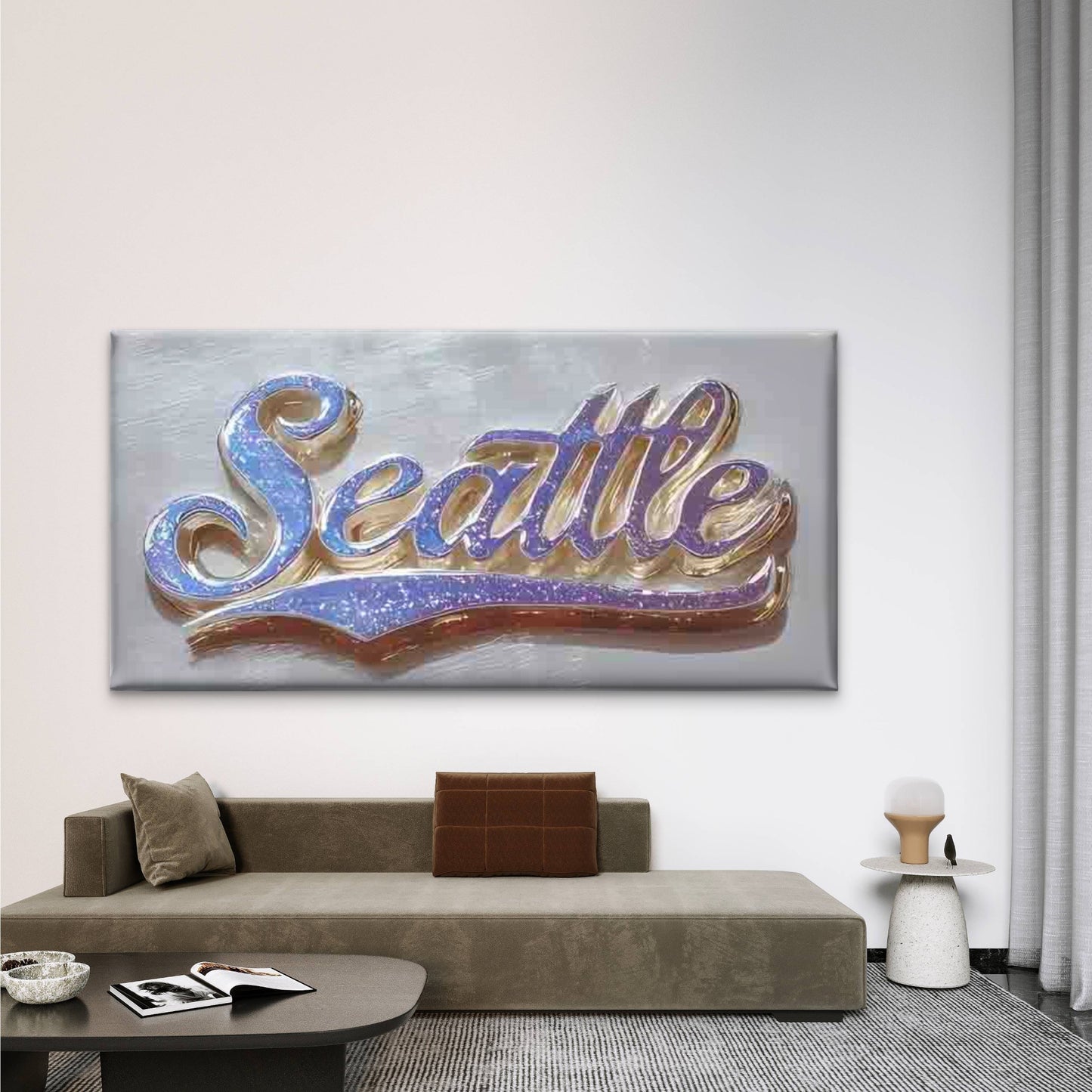 Glitter Seattle City Name Art Wall Art Canvas Office Home Room Framed 120x60cm