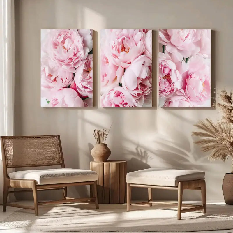 3pcs Peony Wall Art, Blush Pink Metal Print Ready to Hang Art