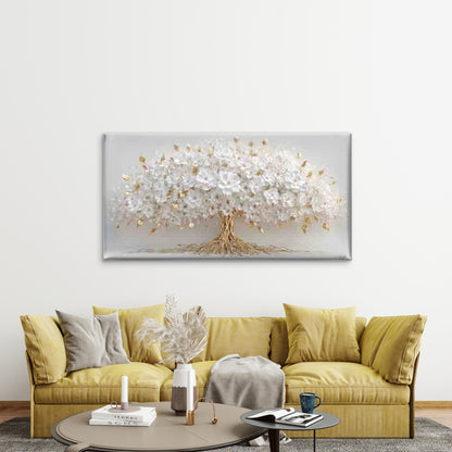 Golden Tree of White Flowers Wall Art Canvas Office Home Room Framed 120x60cm