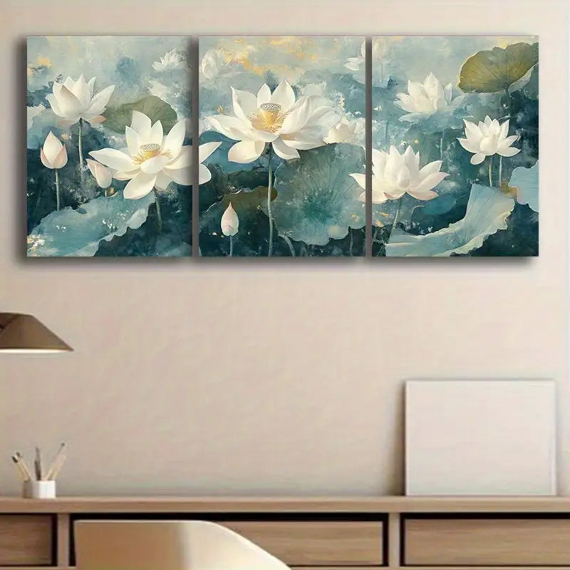 3pcs Serene Lake & For Lotus Flower Design Metal Print Ready to Hang Art