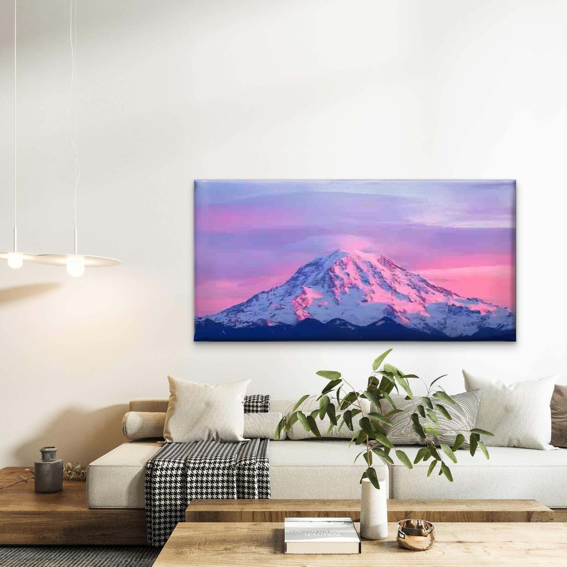 Pink Sunset Snow Mountain Wall Art Canvas Office Home Room Framed 120x60cm - Bella Home Decor