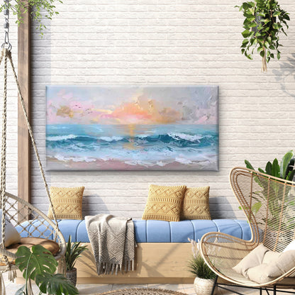 Sunset Beach Ocean Waves Wall Art Canvas Office Home Room Framed 120x60cm - Bella Home Decor