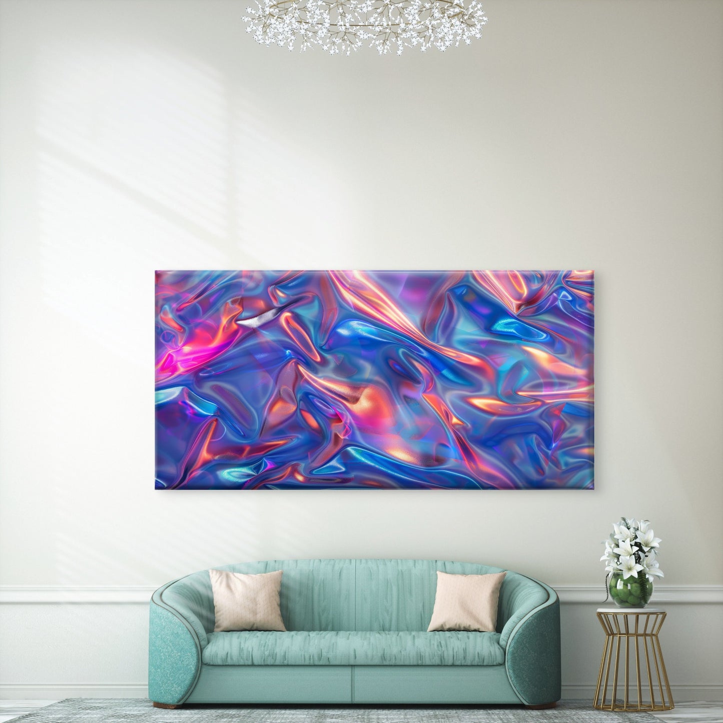 Iridescent Liquid Foil Texture Wall Art Canvas Office Home Room Framed 120x60cm - Bella Home Decor