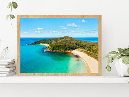 Elisabeth Beach With Forest & Sea Glass Framed Wall Art, Ready to Hang Quality Print Without White Border Oak