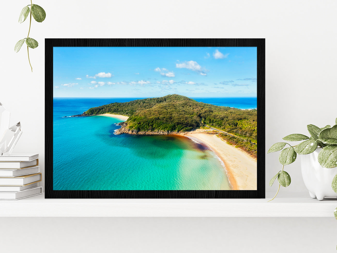 Elisabeth Beach With Forest & Sea Glass Framed Wall Art, Ready to Hang Quality Print Without White Border Black