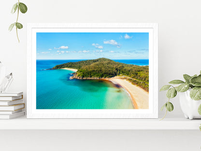 Elisabeth Beach With Forest & Sea Glass Framed Wall Art, Ready to Hang Quality Print With White Border White