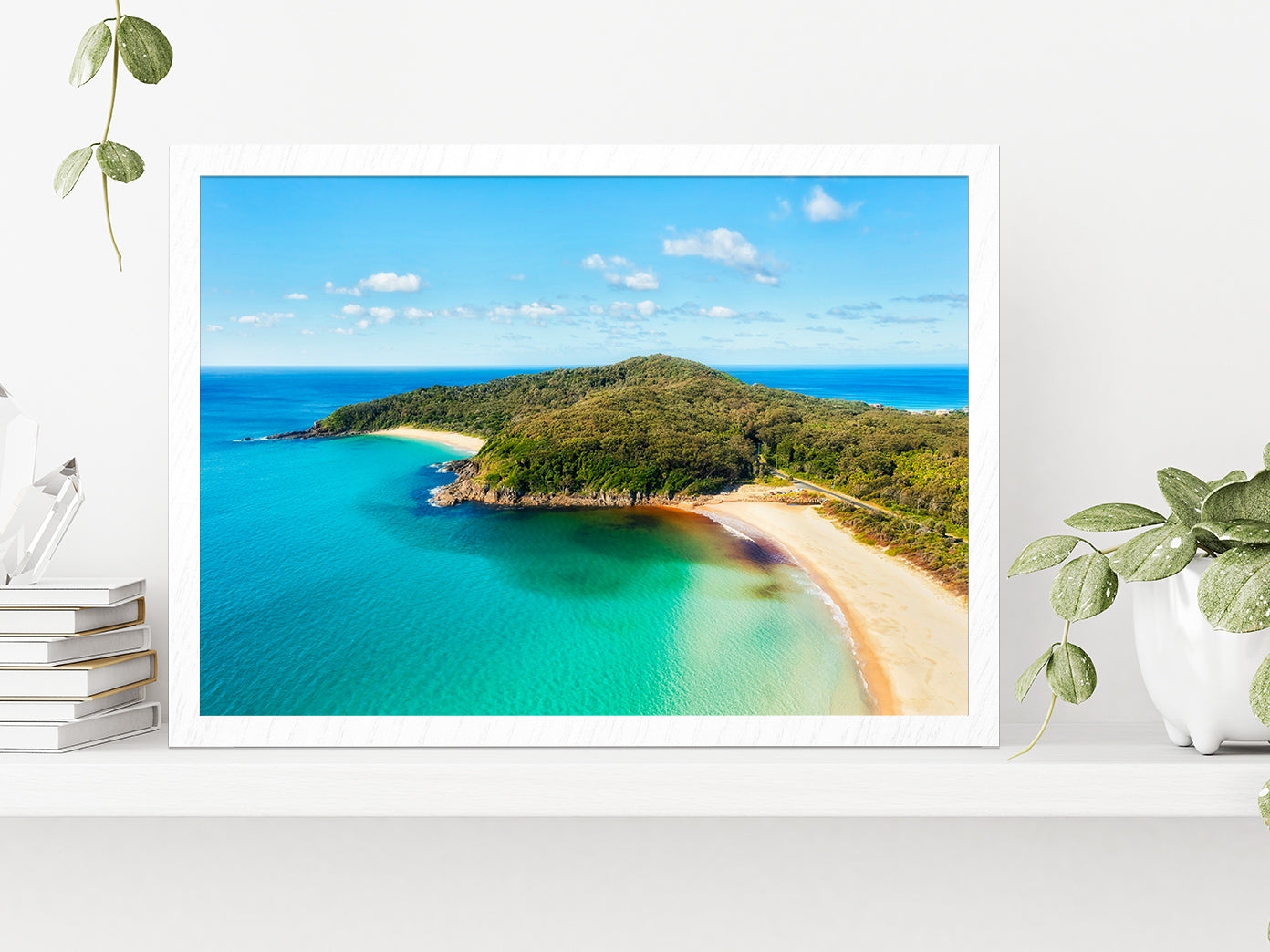 Elisabeth Beach With Forest & Sea Glass Framed Wall Art, Ready to Hang Quality Print Without White Border White