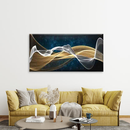 Golden Waves Flowing Wall Art Canvas Office Home Room Framed 120x60cm - Bella Home Decor