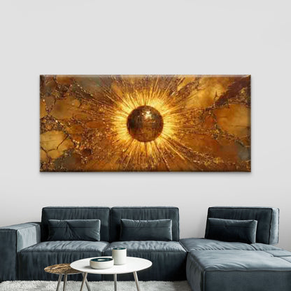Radiant Golden Sunburst Wall Art Canvas Office Home Room Framed 120x60cm