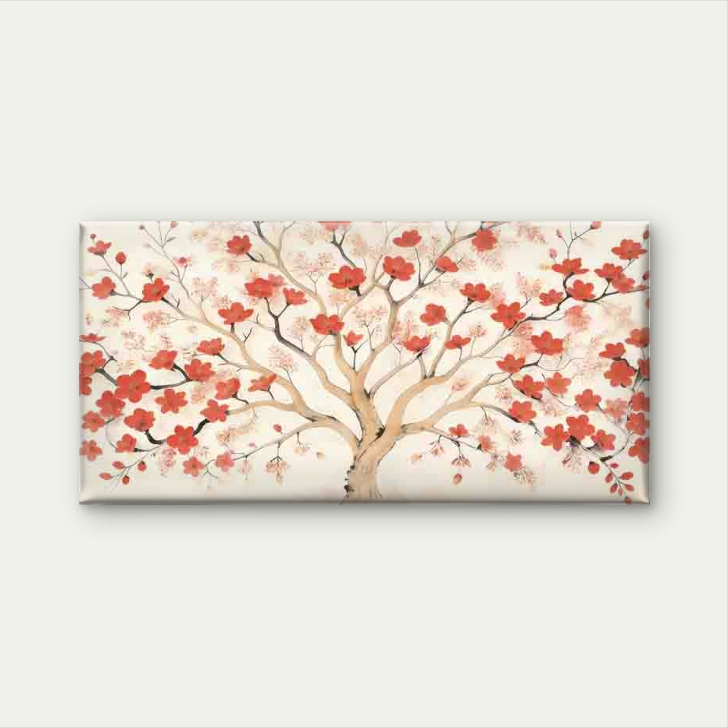 Red Blossom Tree Painting Wall Art Canvas Office Home Room Framed 120x60cm