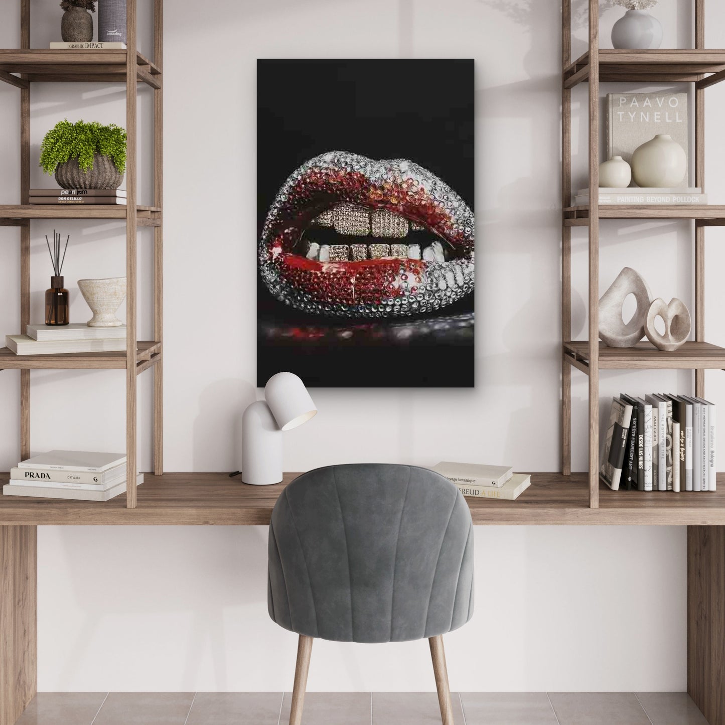 Lip & Golden Grill Pop Art 60x90cm Metal Print Ready to Hang - Bella Home Decor
