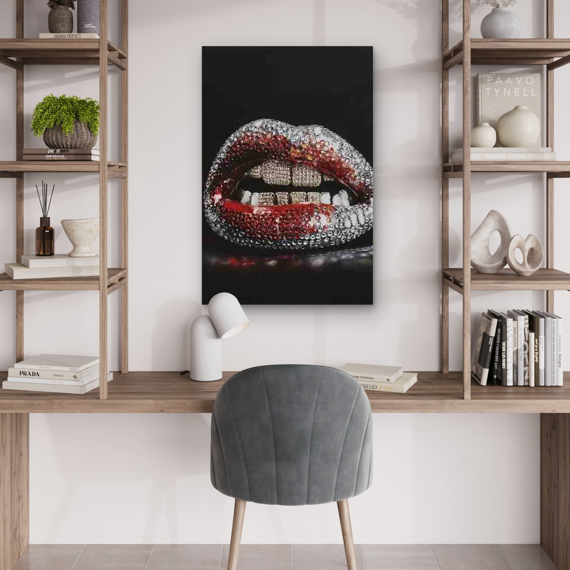 Lip & Golden Grill Pop Art 60x90cm Metal Print Ready to Hang - Bella Home Decor