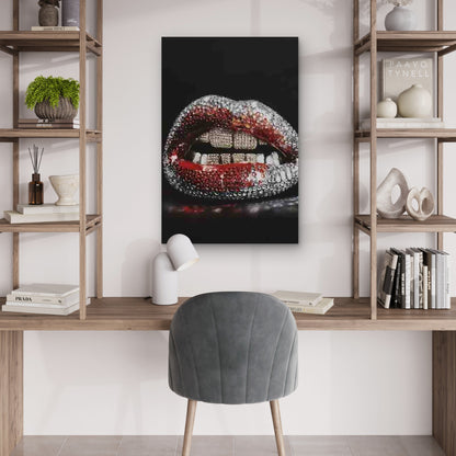 Lip & Golden Grill Pop Art 60x90cm Metal Print Ready to Hang - Bella Home Decor