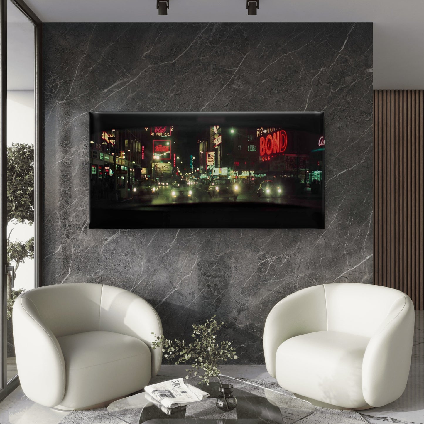 70s Vintage City Night Wall Art Canvas Office Home Room Framed 120x60cm