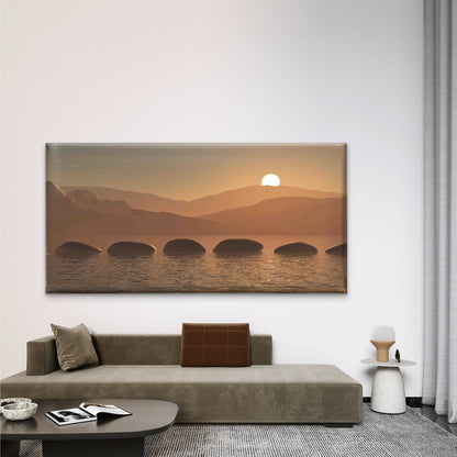 Stones in Ocean Against Sunset Wall Art Canvas Office Home Room Framed 120x60cm