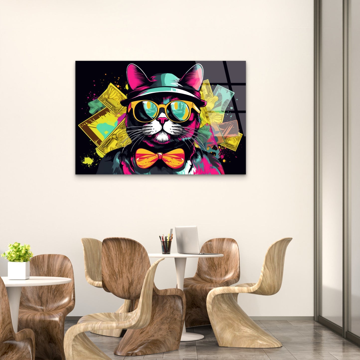 Urban Street Art Cute Dollar Bill Cat Acrylic Glass Printing Wall Art Australian Made Quality