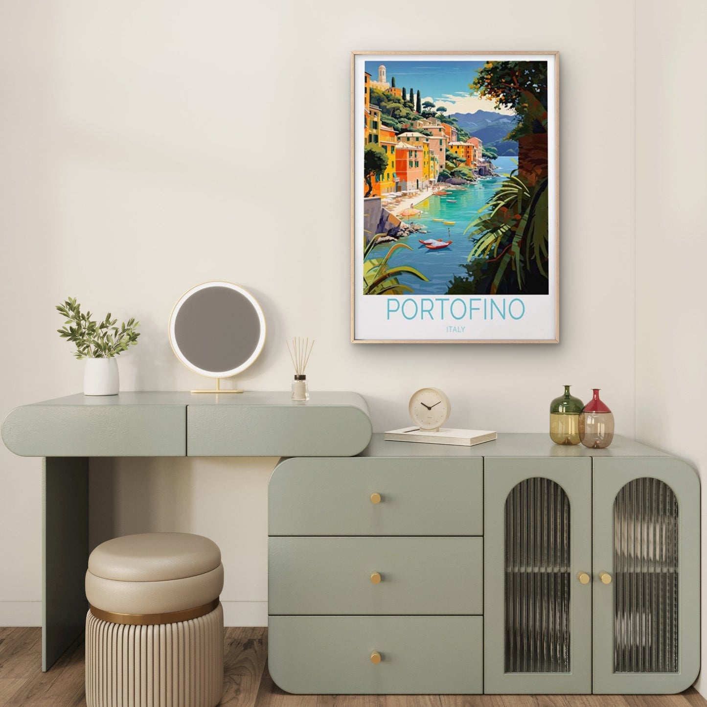 Portofino Italy, Coast & Beautiful Trees Travel Poster Print Wall Art - Bella Home Decor