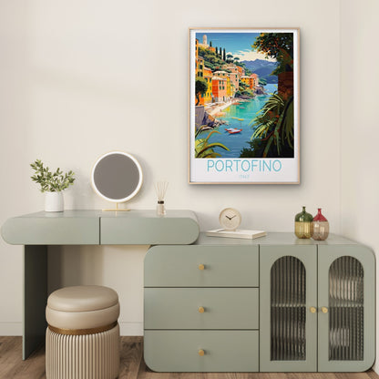 Portofino Italy, Coast & Beautiful Trees Travel Poster Print Wall Art - Bella Home Decor