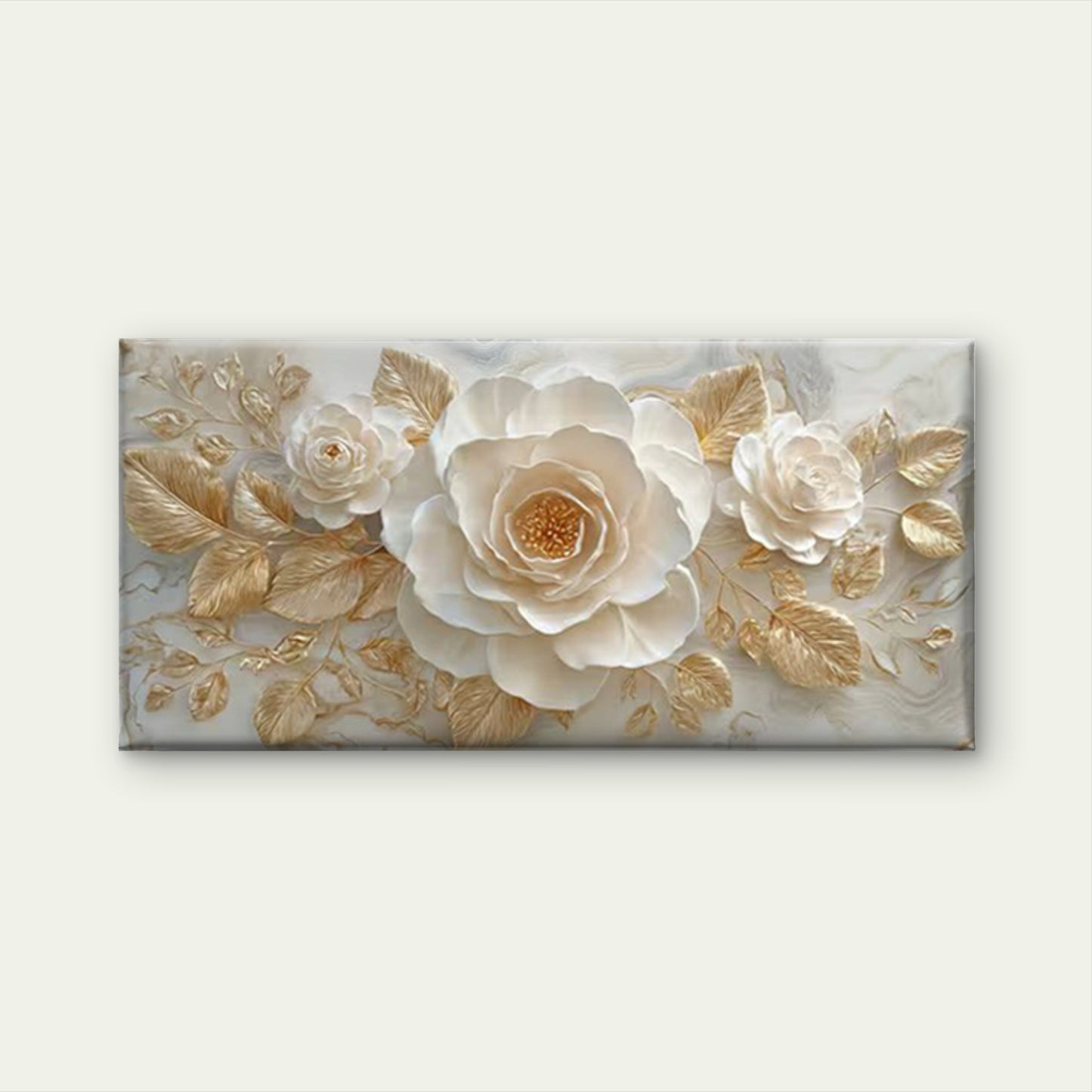 Golden Leaf Botanical  Wall Art Canvas Office Home Room Framed 120x60cm