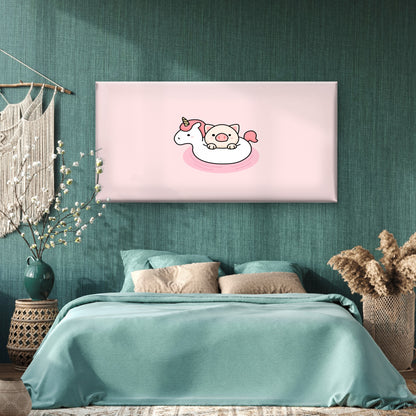 Kawaii Piglet Float Pastel Pink Wall Art Canvas Office Home Room Framed 120x60cm