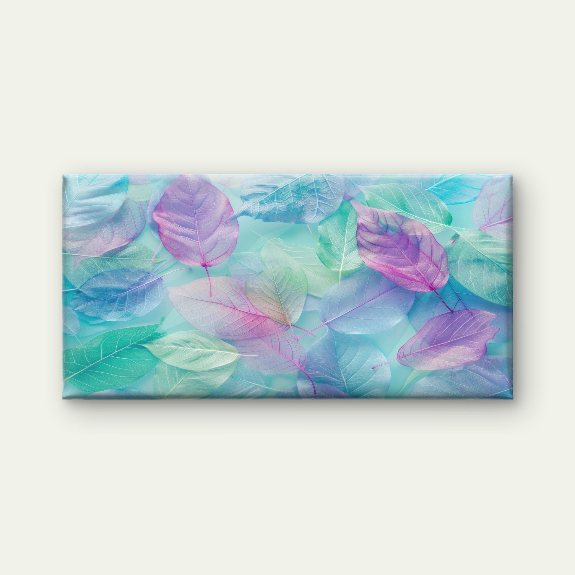 Violet Mist Pastel Leaves Wall Art Canvas Office Home Room Framed 120x60cm - Bella Home Decor