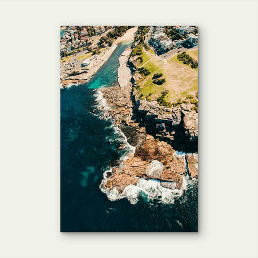 Sydney Clovelly Beach Ocean Cliff Drone View Australia 40x60cm Metal Print Ready